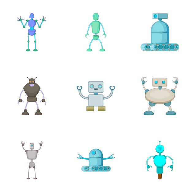 Robots invaders set, cartoon style