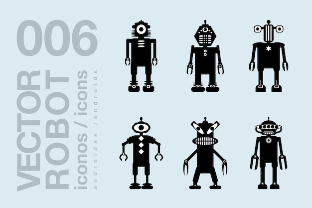 Robots plat pictogrammen 004 vector robot silhouetten set