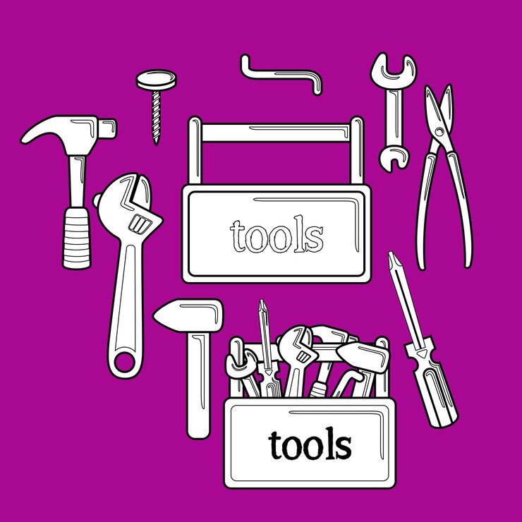 Vector robots tools digital stamp