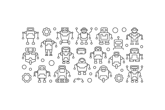 Robots vector minimal illustration in outline style on white background