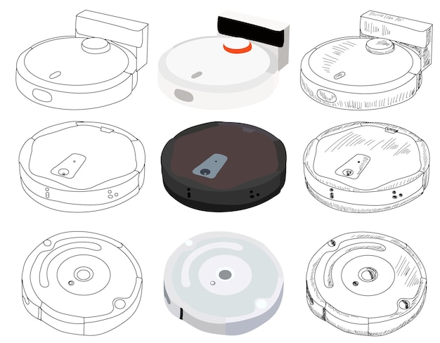 Robotstofzuiger ronde set op een witte achtergrond vector