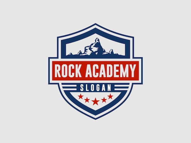 Rock academy badge minimalistic vintage vector logo design