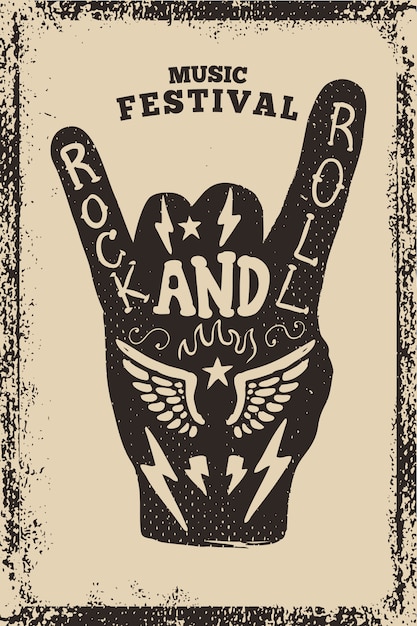 Vector rock and roll partij poster sjabloon. rock and roll teken op grunge achtergrond. illustratie