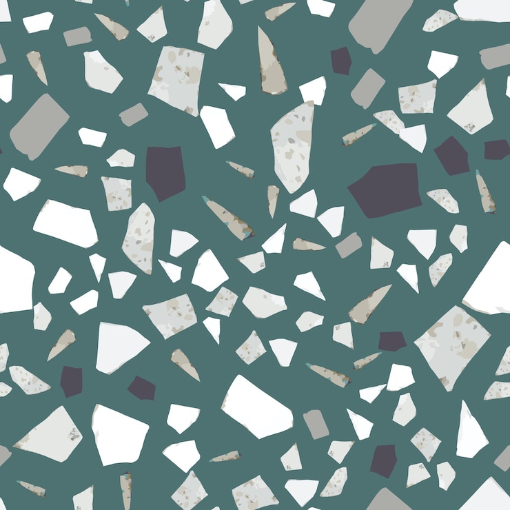 Vector rock backdrop textured. abstract marble wallpaper. terrazzo seamless pattern design on green background. natural stone, granite, quartz shapes. vector illustration.