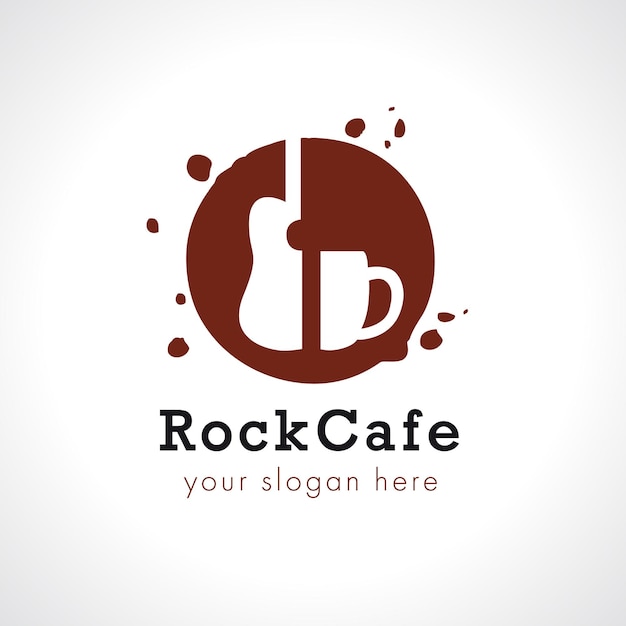 ロックカフェブランディングロゴコンセプトグランジギターコーヒーカップサークル音楽ベクトルラウンドサイン