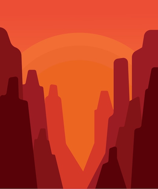 Vector rock cliff sunset illustration flat design