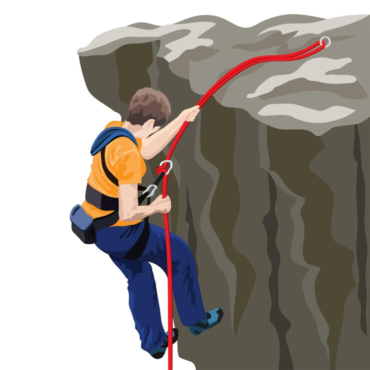 Vector rock climber on cliff