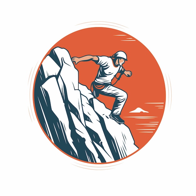 Vector rock climber climbing on the top of a mountain vector illustration