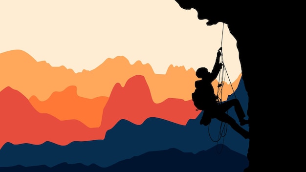 Arrampicata su roccia silhouette tramonto attività all'aperto