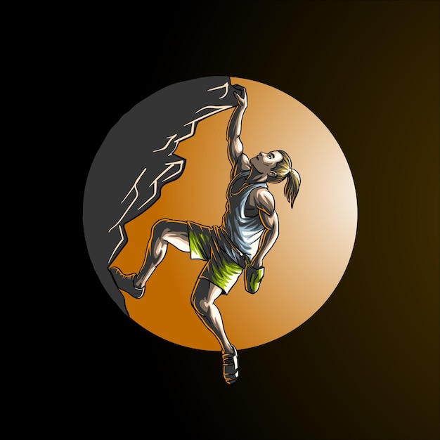 Rock climbing sport in circle isolated on dark