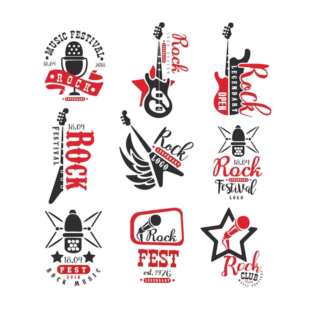 Vector rock club vintage style logo set label for rock music fest vector illustrations isolated on a white background