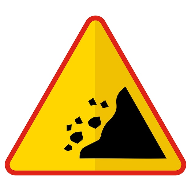 Rock Falling Area Road 빨간색 노란색 삼각형 개념 현대 교통 가이드 경고 규제