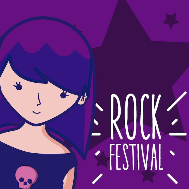 Rock festival girl cartoon concept 