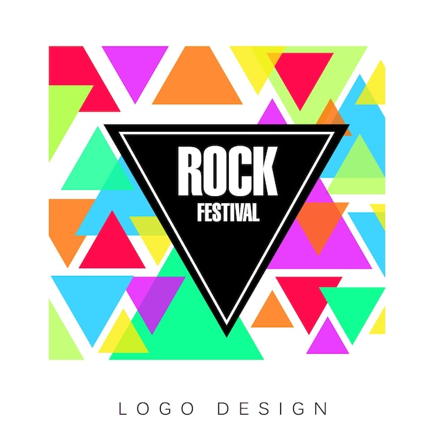 ロック フェスティバルのロゴ デザイン テンプレート、創造的なバナー、ポスター、音楽パーティーのお祝いのカラフルなベクトル イラスト、web デザインのチラシ