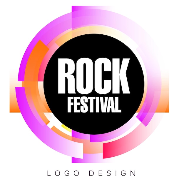 Rock festival logo sjabloon, kleurrijke creatieve banner, poster, flyer ontwerpelement voor muzikale partij viering vector illustratie, webdesign