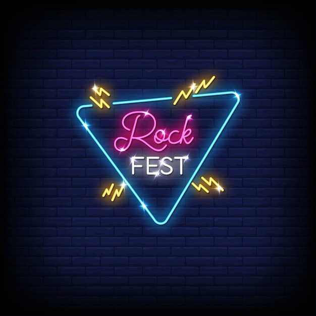 Vector rock festival neon signs style text