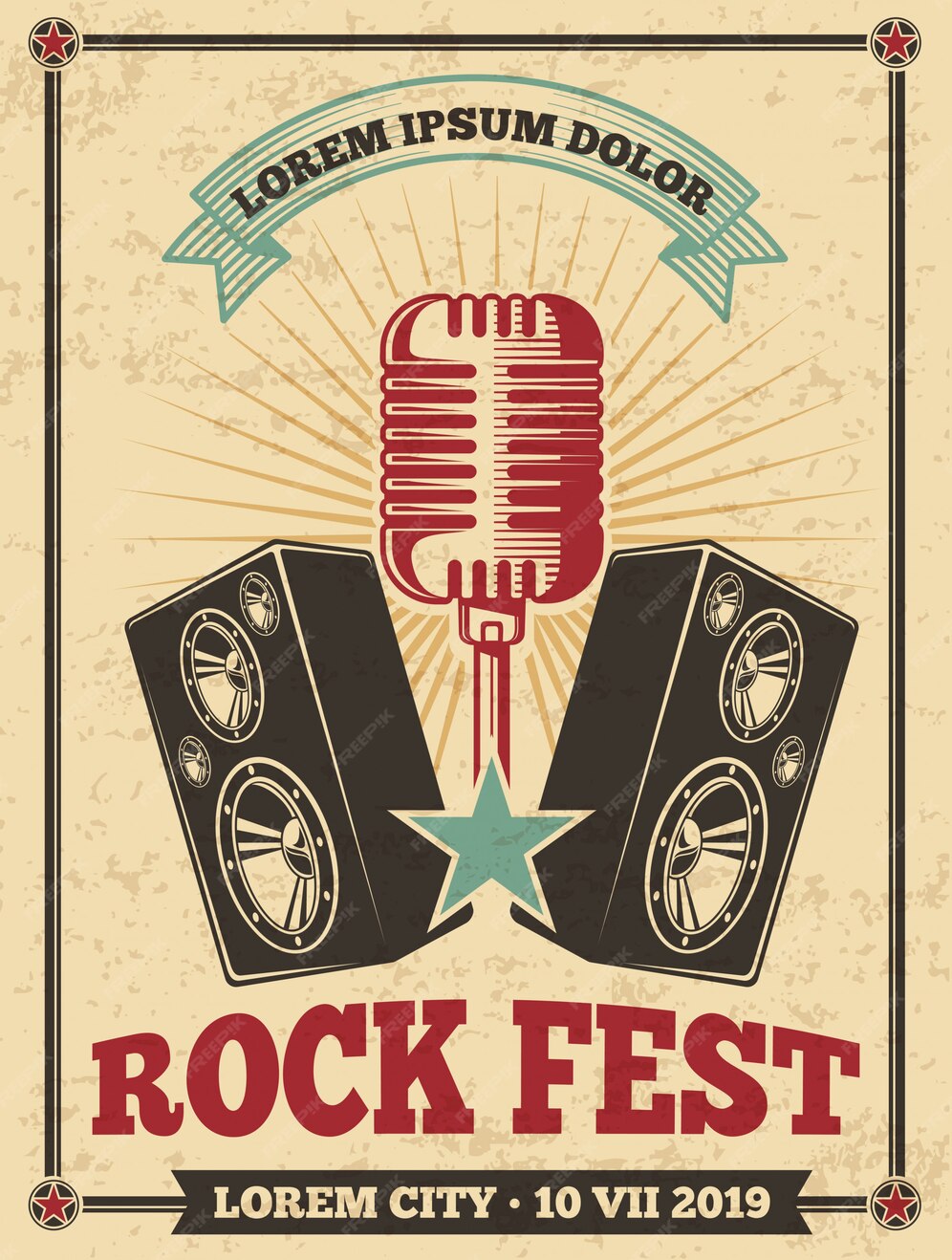 Premium Vector Rock festival vintage poster. Rock and roll concert