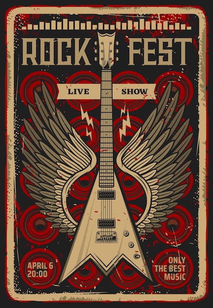 Vector rock guitar retro poster music festival concert