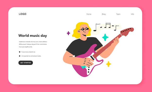 Rock guitarist playing music with electric guitar web banner or landing