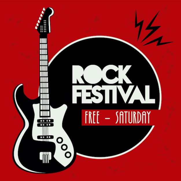 일렉트릭 기타 악기와 록 라이브 축제 레터링 포스터