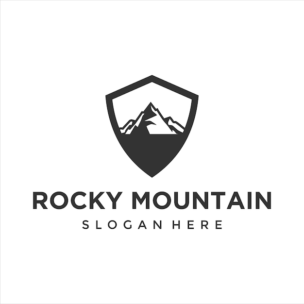 Rock mountain met schild logo ontwerp vector