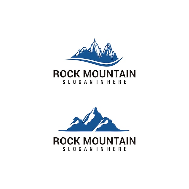 Vettore di progettazione del logo del picco della montagna della roccia