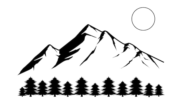 Rock mountains with pine tree silhouette