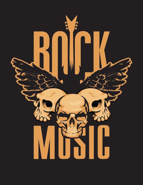баннер рок-музыки с черепами и крыльями