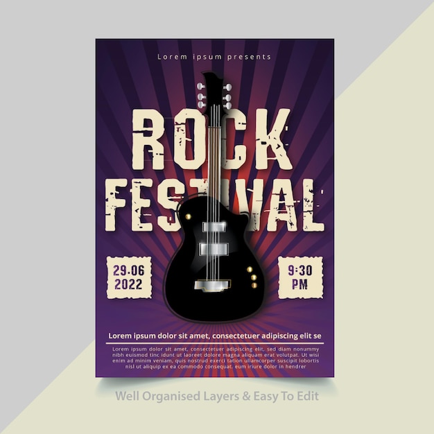 Шаблон плаката фестиваля рок-музыки