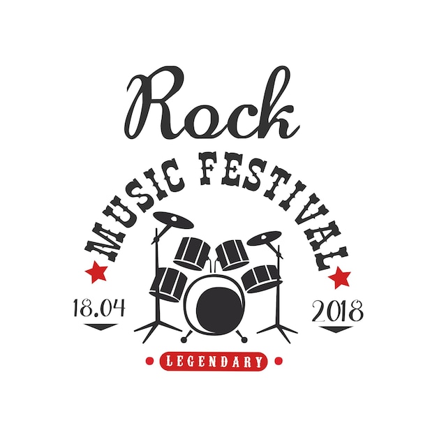 Rock music festival logo black and red poster vector illustration on a white background