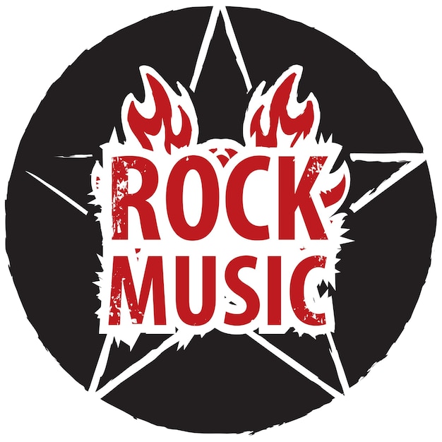 Vector rock music label with star on fire