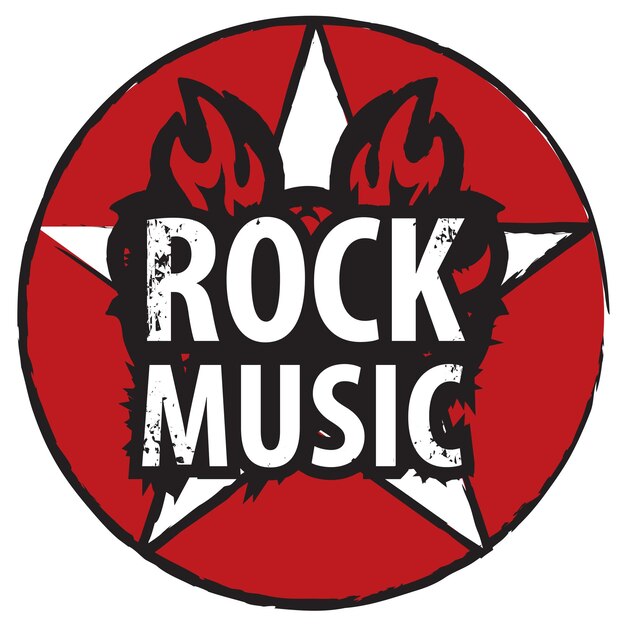 Vector rock music label with star on fire