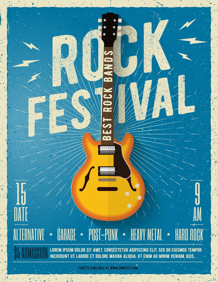 Vector rock muziekfestival flyer. illustratie.