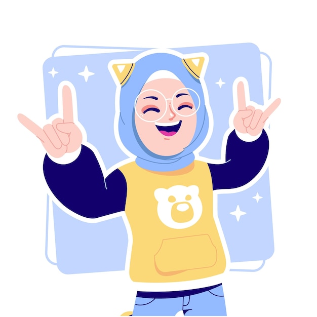 rock n roll gesture hijab girl cartoon avatar character