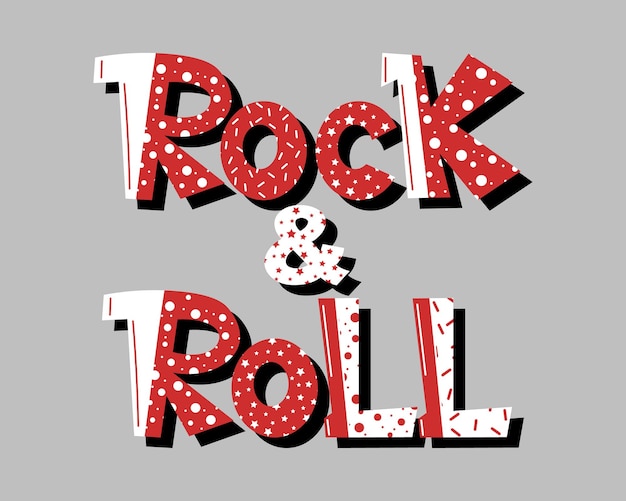 Vector rock-n-roll, rood-wit-zwart handgeschreven letters op een grijze achtergrond. afdrukken, illustratie, vector