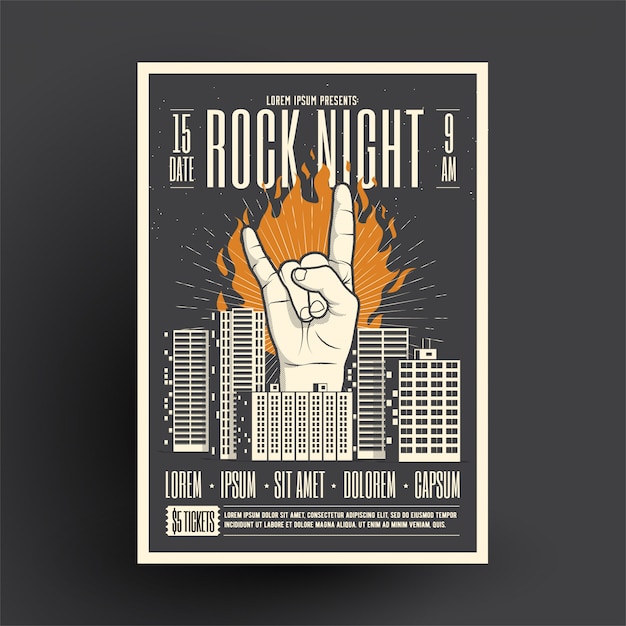 rock night party poster flyer mockup template for your night club party or live music event or concert.