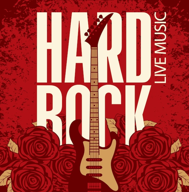 rock poster with guitar among roses