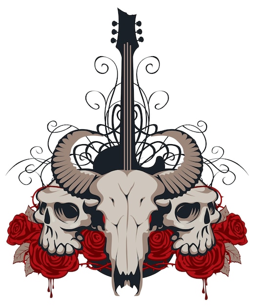 Vector rock poster with skulls and roses