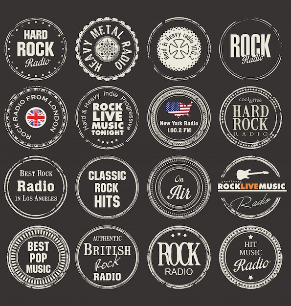 Vector rock radio station grunge badges