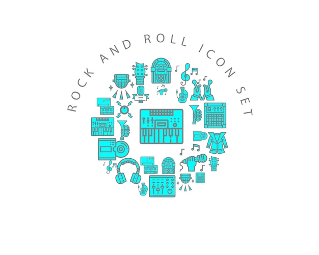 Rock and roll icon set design