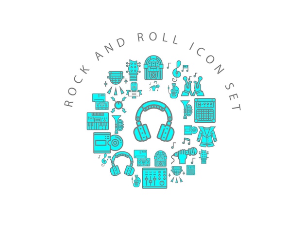 Rock and roll icon set design