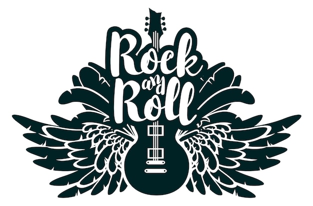 rock and roll label with angel wings