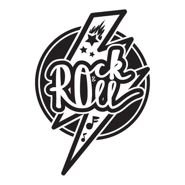 Lettering rock and roll. distintivo di musica monocromatica disegnata a mano dell'annata.