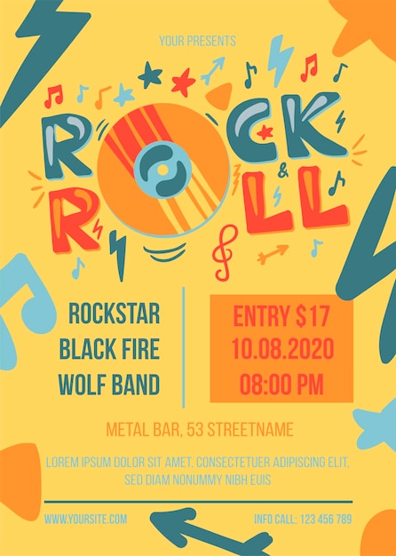 Rock and roll party vector poster template