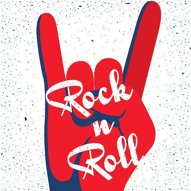 Vector rock and roll poster design vector illustration for greeting card festival banner gesture hand genre of music symbol flat style