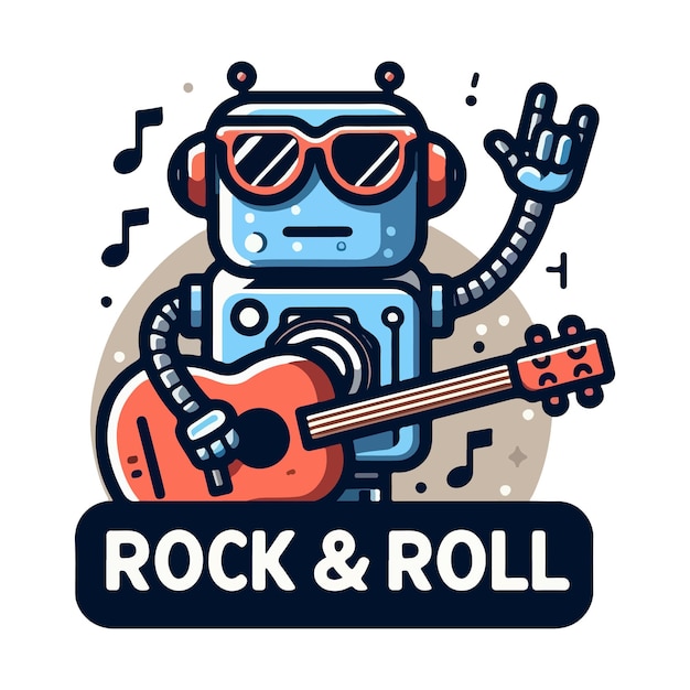 Vector rock and roll robot logo t shirt design