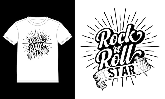 Vector rock and roll star grunge hand drawn lettering with ribbon. rock festival poster t-shirt design temp