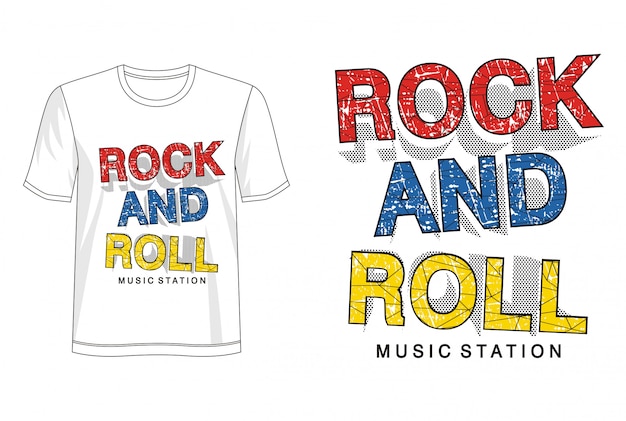 rock and roll typography for print t shirt