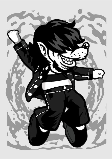 Rock and roll wolf cartoon character