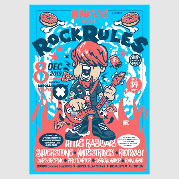 Vector rock rules blue festival poster